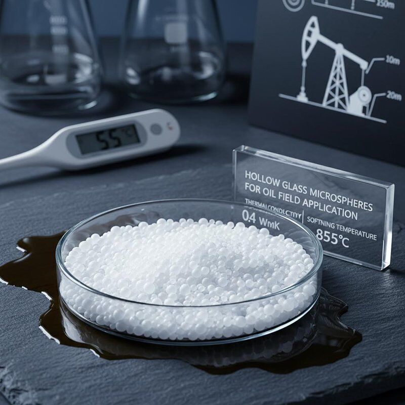 ไมโครสเฟียร์กระจกขุมที่มีความสามารถในการนําไฟ 0.04 WmK สําหรับการใช้งานในสนามน้ํามันและอุณหภูมิการอ่อนนุ่ม 855 °C