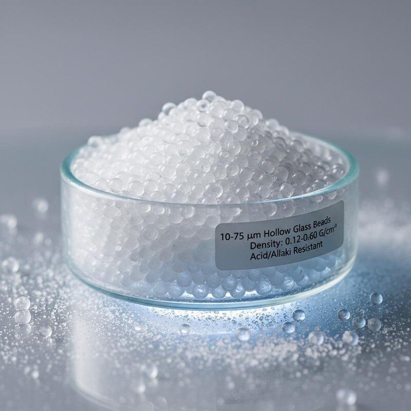 10-75 ไมโครเมตร เส้นผ่านศูนย์กลาง เม็ดแก้วกลวง ความหนาแน่น 0.12-0.60 กรัม/ลูกบาศก์เซนติเมตร และทนทานต่อกรดและด่างได้ดี