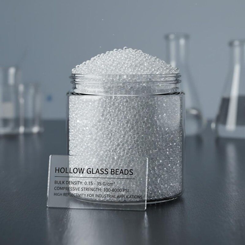เม็ดแก้วกลวงที่มีความหนาแน่นรวม 0.15 - 0.35 G/cm³, กำลังอัด 100-8000 Psi และการสะท้อนแสงสูงสำหรับการใช้งานในอุตสาหกรรม